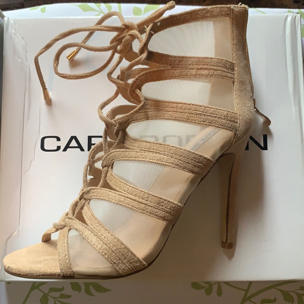 Lace up beige high heels